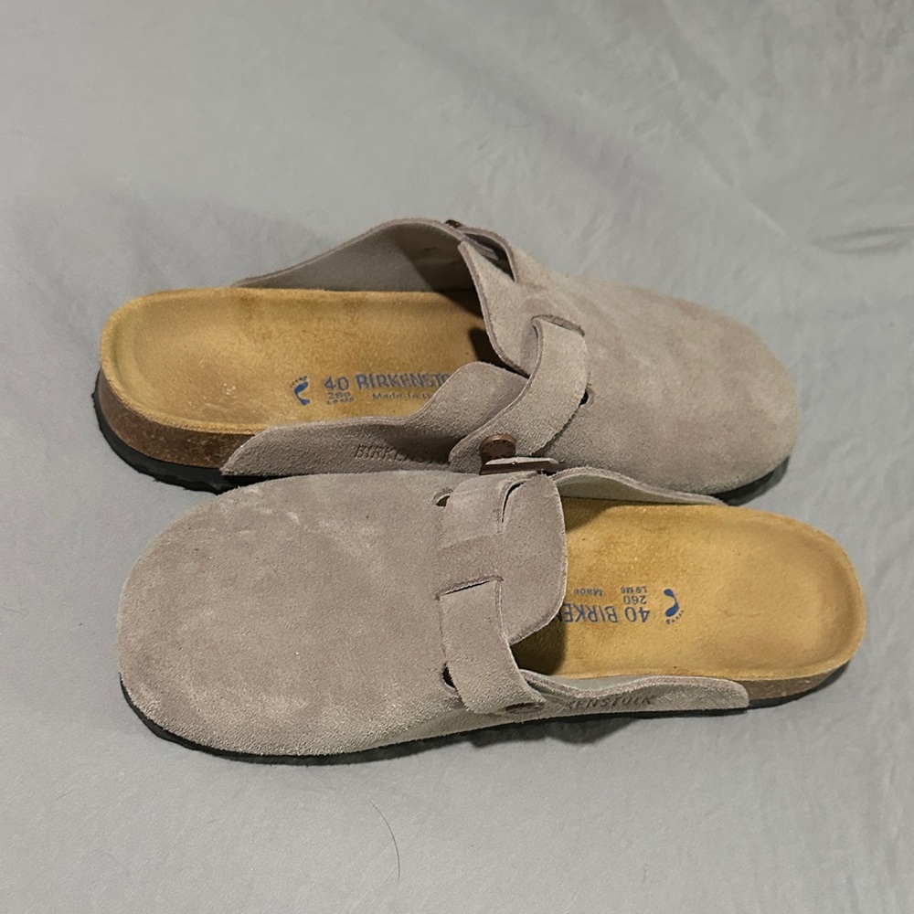 Birkenstock Light Gray Suede Slip-Ons